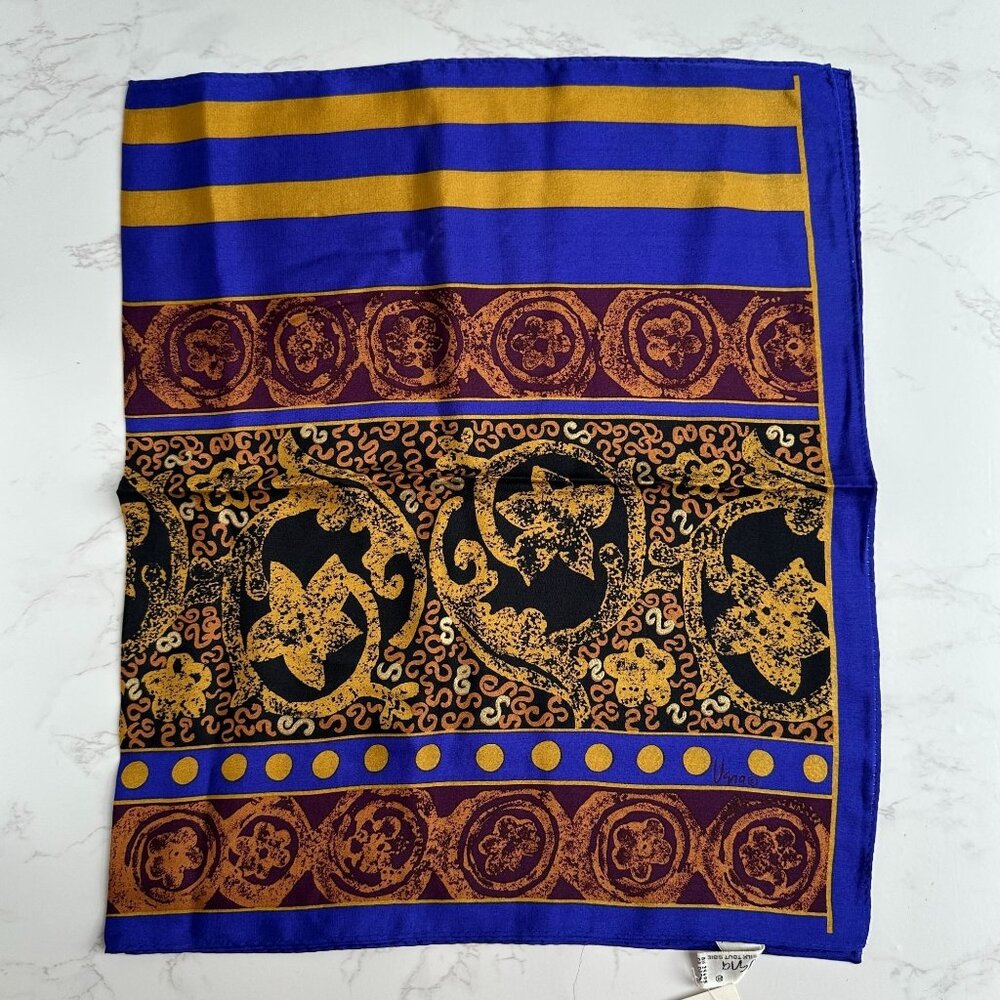 Vintage Vera Neumann Purple, Black & Burgundy Medallion Silk Scarf - 28" Square